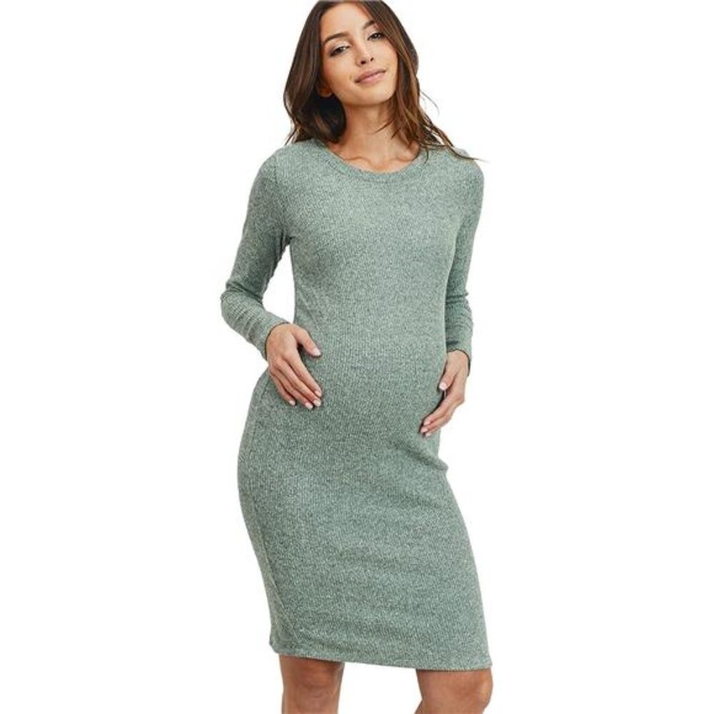 Women's Knit Ribbed Maternity Dress with Long Sleeve